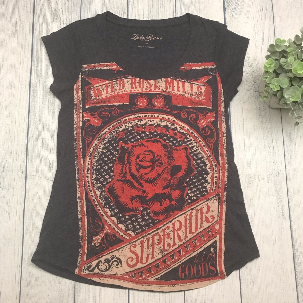 Lucky Brand Tee Blue Rose Print XS